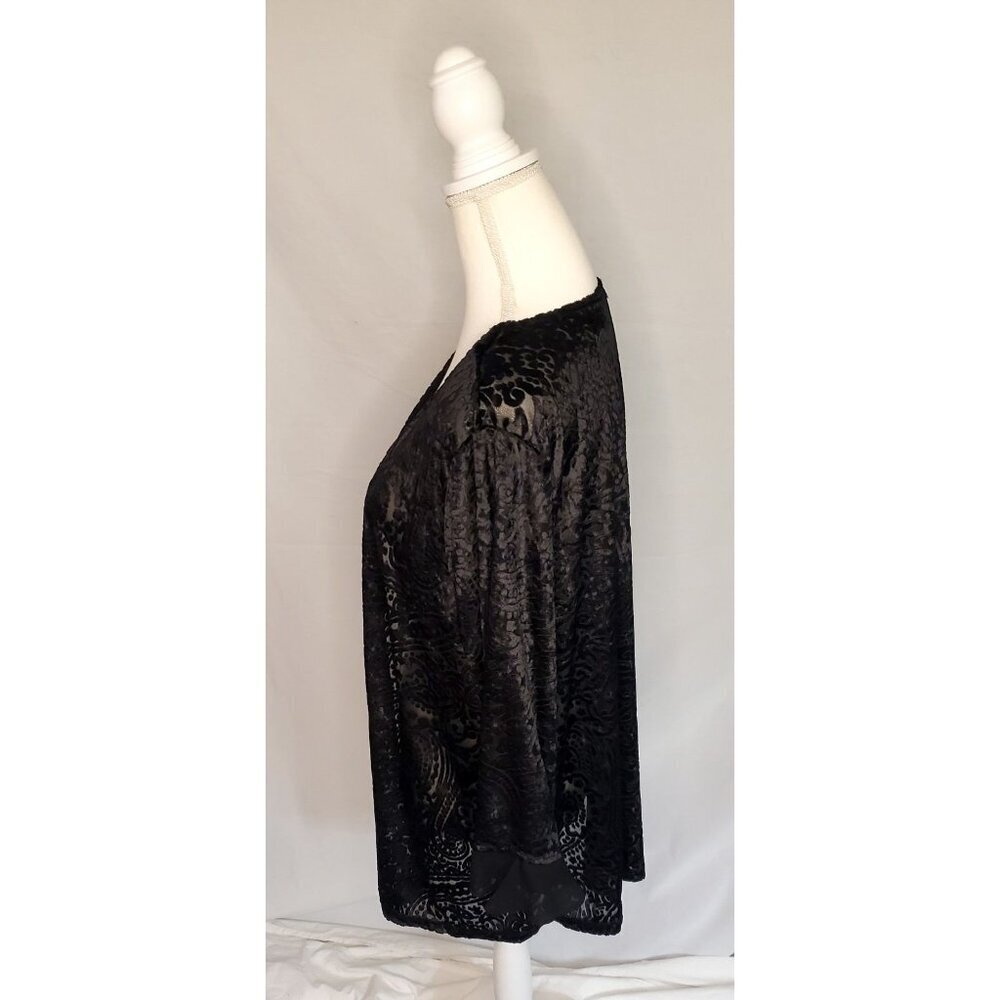 Jara Black Burnout Velvet Floral Cardigan Size 1XL 3/4 Flutter Sleeve Romantic - Picture 6 of 10
